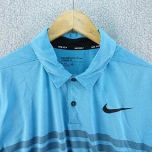 Nike Golf Dri-FIT Mens‎ L Polo Shirt Striped Light Blue Short Sleeve Performance